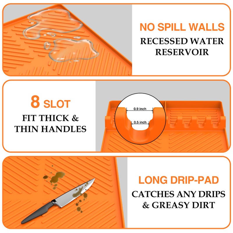 SARTNP Silicone Griddle Tools Mat for Blackstone, Griddle Accessories Side Shelf Mat Grill Pad for Outdoor Grill Kitchen Counter Spatula Silicone Mat with Drip Pad (Orange) - Image 5
